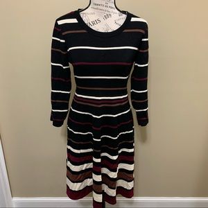 Studio One Black Stripe Long Sleeve Sweater Dress Size Medium